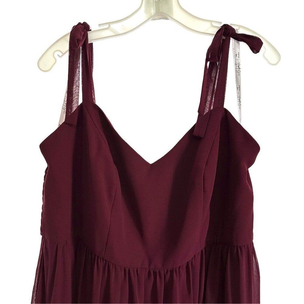 David's Bridal Burgundy Chiffon Tie-Strap A-Line Wedding Dress - Picture 5 of 5